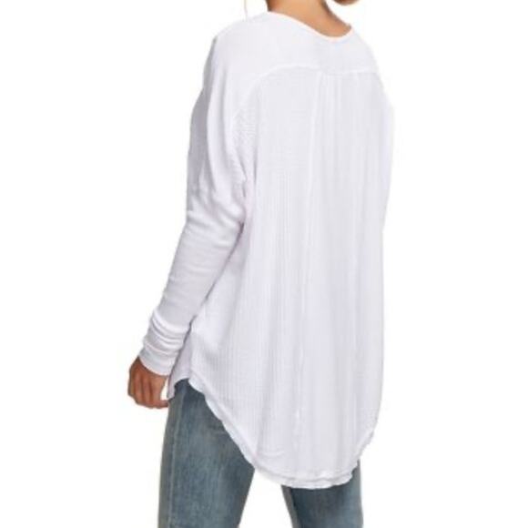 FREE PEOPLE TOP M LEO HENLEY THERMAL SHIRT WAFFLE KNIT WHITE BABYDOLL BOHO CHIC - Picture 3 of 9